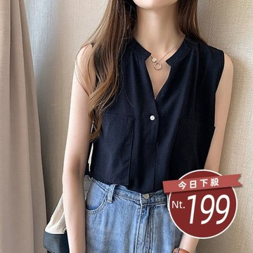 【台灣發貨】韓版設計感輕熟無袖上衣 襯衫 小可愛 背心 衣服 女裝 上衣【V426】