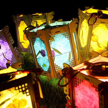 中秋節古風花草紙燈籠diy手工制作材料包 漢服手提花燈宮燈道具燈