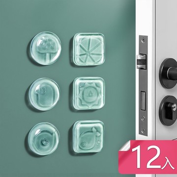 【荷生活】免打孔透明軟膠門後防撞貼 背膠式加厚款靜音貼-隨機12個