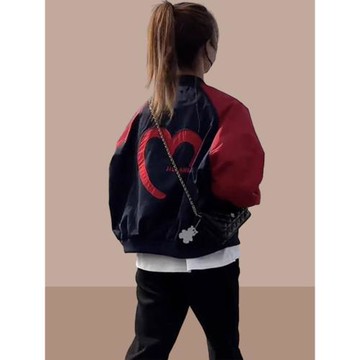 小眾時尚拼色印花短款棒球服女2025年秋寬松休閑小個子夾克衫外套