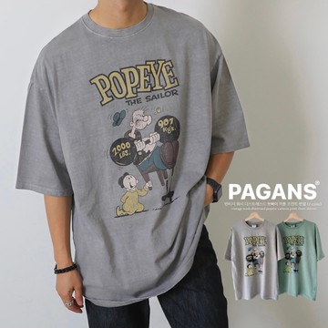【PAGANS STORE】韓國 復古 POPEYE 大力水手 仿舊 水洗 美式 卡通 印花 短袖 短Tee