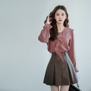 ★限時下殺$490★MIUSTAR不規則波浪領鬆緊袖雪紡上衣(共2色)1007預購【NR2121】