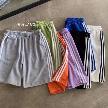 條杠休閑運動褲女夏季韓版ins潮高腰顯瘦短褲直筒百搭五分褲