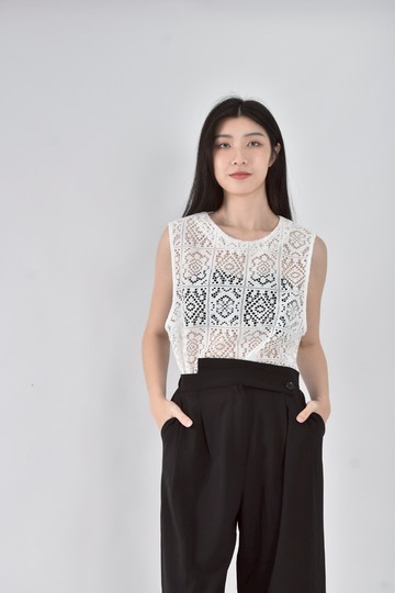 (S) ma cherie春夏棉質無袖鏤空白色上衣