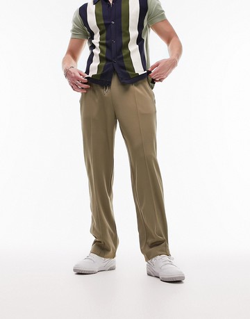 Topman straight leg pintuck jogger in khaki-Green