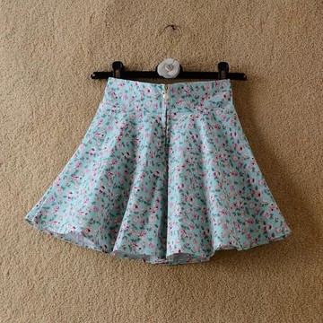 大擺花色小花裙子蓬蓬裙2023夏季新款女士半身裙印花松緊腰棉短裙