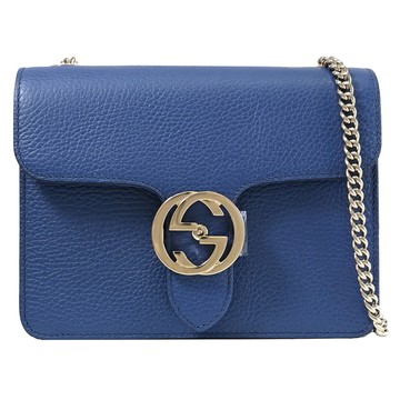 GUCCI 510304 金屬雙G壓釦式肩/斜背鍊包.藍 小
