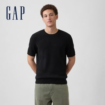 【GAP】羅紋圓領針織T恤-黑色(899208)