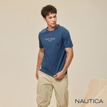 Nautica 官方旗艦 男裝 經典Logo涼感抗菌短袖T恤-藍色