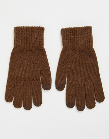 ASOS DESIGN touch screen gloves in polyester in chocolate-Brown