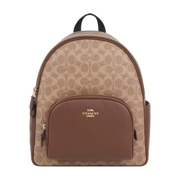 COACH Court 金釦塗層帆布及皮革口袋後背包(棕褐色/棕色)