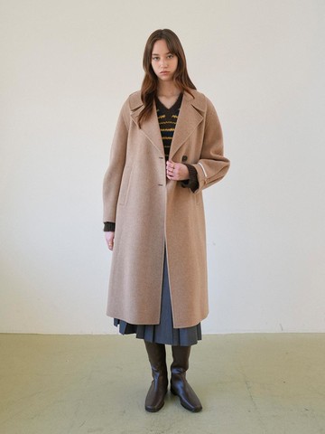 A-line Silhouette Handmade Wool Coat [Beige] (NEW4WHA26_91)