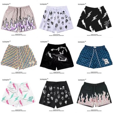 美式復古網眼印花籃球短褲男運動跑步訓練三分球褲夏季薄款3分褲