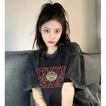 TGNS 純棉 t恤 短袖衣服 上衣 oversize T恤 潮流衣服 夏天衣服 美式復古 水洗做舊 英文印花上衣 寬鬆