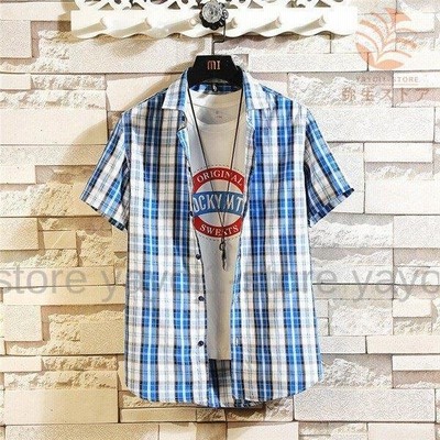 シャツ 半袖 メンズ 格子柄 ワイシャツ カジュアルシャツ チェックシャツ 折襟 アメカジ カッターシャツ カッ トップス 通販 Lineポイント最大get Lineショッピング