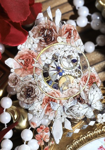 碎鏡唳夢 蝶々 時計 大花卉 PET 和紙膠帶 貝殼金 貝殼光 10米卷