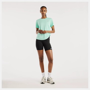 【NEW BALANCE】NB 短袖上衣 運動 休閒 快乾 跑步 訓練 美規 女 綠色 WT41253BM4