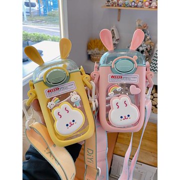 tritan方形吸管杯便攜高顏值塑料水杯女學生兒童防摔網紅兔子水壺