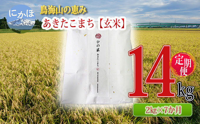 《定期便》2kg×7ヶ月 鳥海山の恵み！秋田県産 あきたこまち ひの米（玄米）計14kg（2kg×7回連続）