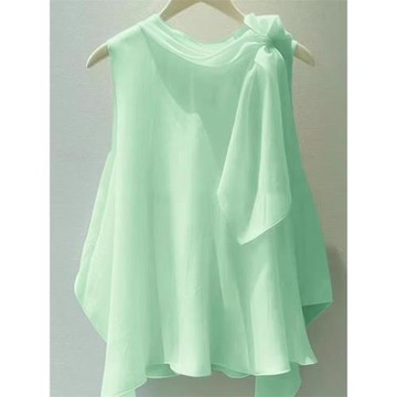 獨特漂亮洋氣高端別致小衫法式小上衣綠色無袖襯衫2025新款女夏季