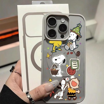 iPhone 新款透明硬殼 玩耍史努比圖案內置磁吸 相容蘋果 18 17 16ProMax 15 14 13 12 防摔