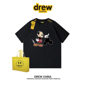 drew美式潮牌禿頭米奇趣味印花短袖t恤男女街頭寬松純棉上衣INS夏