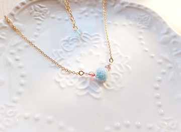 藍粉單朵繡球花 14K包金項鍊