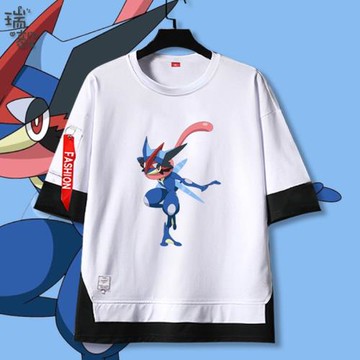 甲賀忍蛙精靈寶可夢六代神奇寶貝假兩件T恤衫短袖男女兒童5五分袖