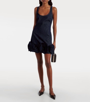 Self-Portrait Floral-appliqué denim minidress