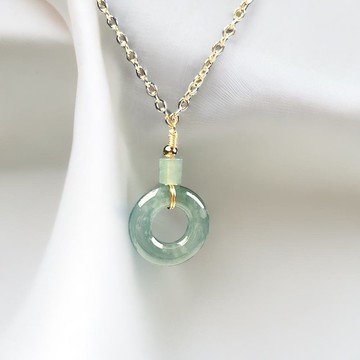 【願‧平安】冰藍水平安扣鎖骨鏈14K包金 | 天然A貨翡翠 | 送禮