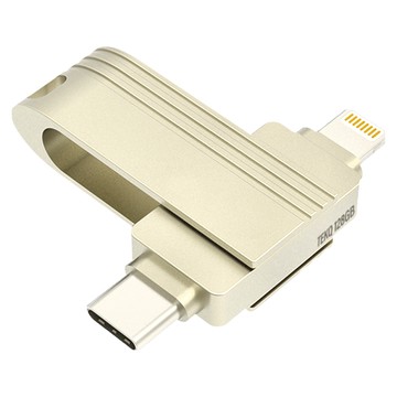TEKQ 樂都國際 CooDisk 雙向隨身碟 Lightning/type-C雙接頭 iPhone 備份隨身碟 條紋鈦金  1個  256GB