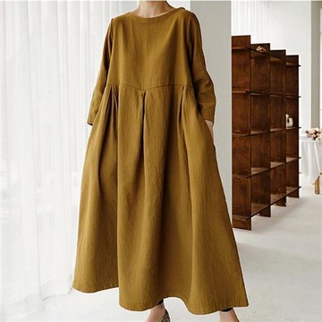 【米蘭精品】現貨+預購 法式長洋裝長裙顯瘦連身裙襯衫裙A字裙罩衫大碼休閒女裝-短袖棉麻女裙子4色74mj3