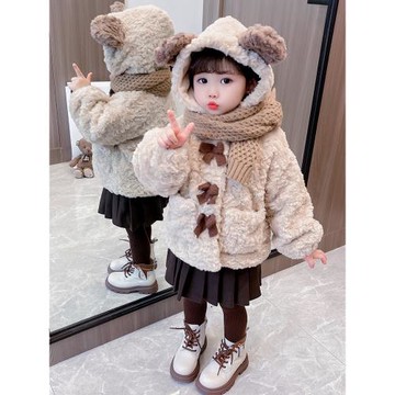 女童外套秋冬款2026新款洋氣兒童裝冬裝加絨加厚寶寶羊羔絨毛毛衣
