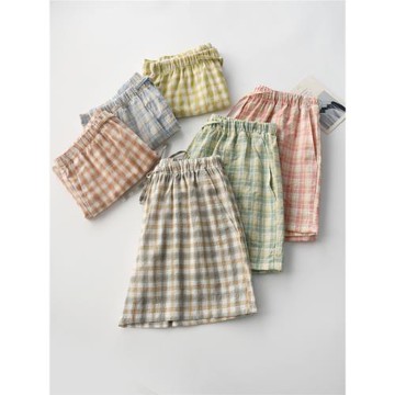 情侶格子無印風睡褲男女夏季純棉棉布薄款大碼短褲家居褲沙灘褲