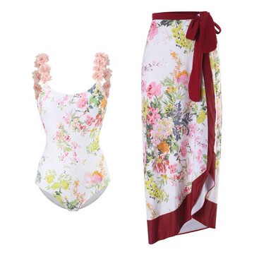 歐美性感保守遮肚顯瘦露背裙溫泉海邊雪紡沙灘裙連體泳衣二件套女