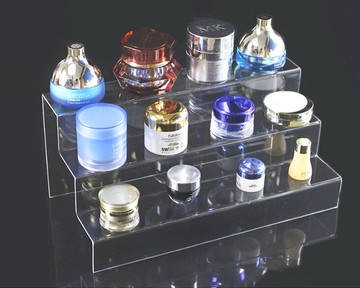 三層亞克力化妝產品透明錢包架涼拖鞋架連體架階梯展示陳列架