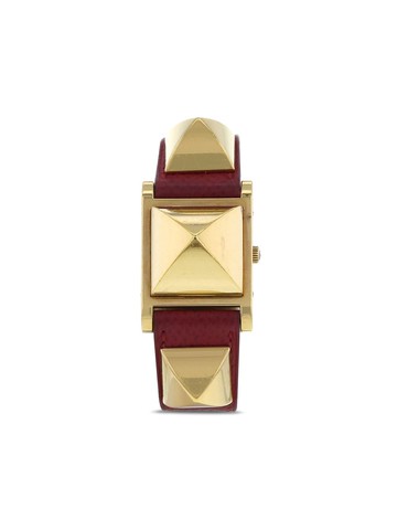 Hermès - 1990s pre-owned Médor 23mm - women - Leather/Sapphire Glass/Gold Plated - One Size - White