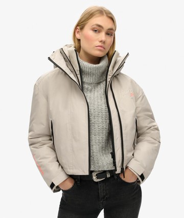 Superdry Women's Women's Hooded Embroidered SD Windbreaker Jacket Beige / Chateau Gray - Size: 16 Size: 12