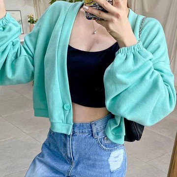 ANNAS 正韓 蓬袖 外套 短版 棉質 性感 多色 造型 貼布 韓國alkong代購