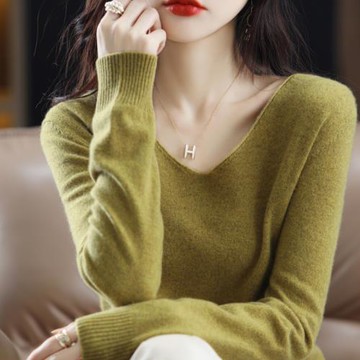 2025新款100%純羊毛衫V領羊絨毛衣針織百搭打底衫雞心領套頭內搭