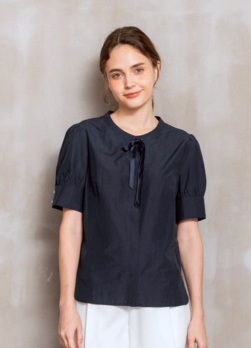 雅緻約感澎袖柔棉圓領襯衫