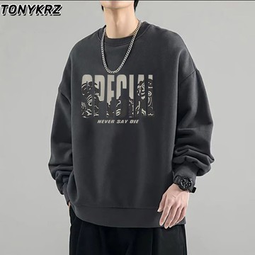 【秋冬】上衣男 長袖學t恤 衛衣tonykrz美式橄欖綠潮流圓領衛衣男春秋季長袖打底衫寬鬆無帽上衣