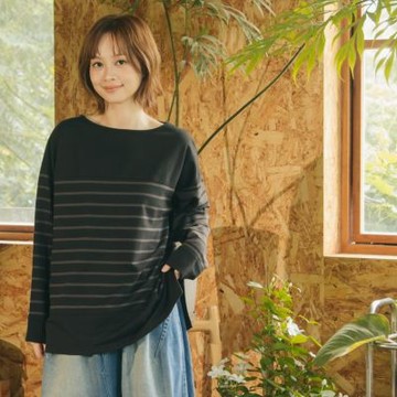 【MOSS CLUB】條紋配色左邊切角棉T 黑 黃