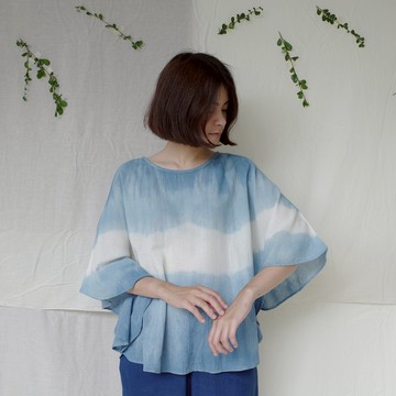 蝴蝶 棉上衣 / 藍靛染 / 寬鬆