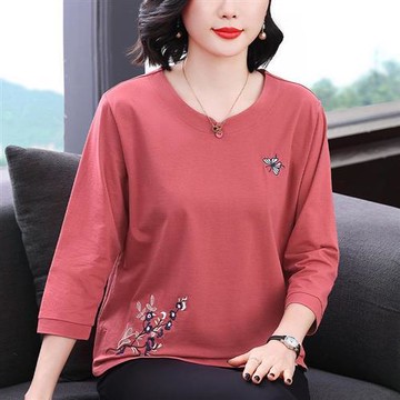 【巴黎精品】現貨+預購高級七分袖POLO衫寬鬆上衣針織衫簡大碼休閒大尺碼女裝百搭媽媽裝-蝴蝶繡花2色a1lq5