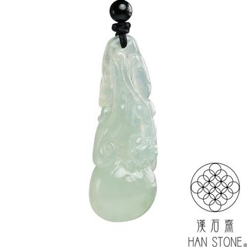 【漢石齋】天然翡翠A貨 葫蘆瑞獸玉珮吊墜 冰種(18*16*51mm)
