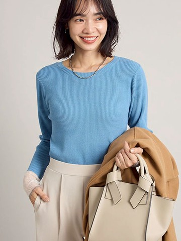 袖口透明羅紋拼接素面針織上衣(06000067700) - Green Parks