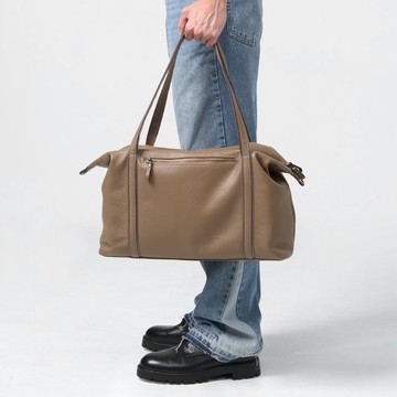 FUTUREME真皮托特旅行袋 - 摩卡棕/簡約黑