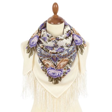 正品帕夫洛沃薩德俄羅斯披肩圍巾 柔軟 100% 羊毛 89x89 公分 2004-3