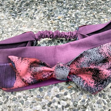 雙層髮帶(鬆緊/綁式)-素紫/銹斑